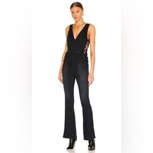 Free People Geanie Lace Up Jumpsuit in Black